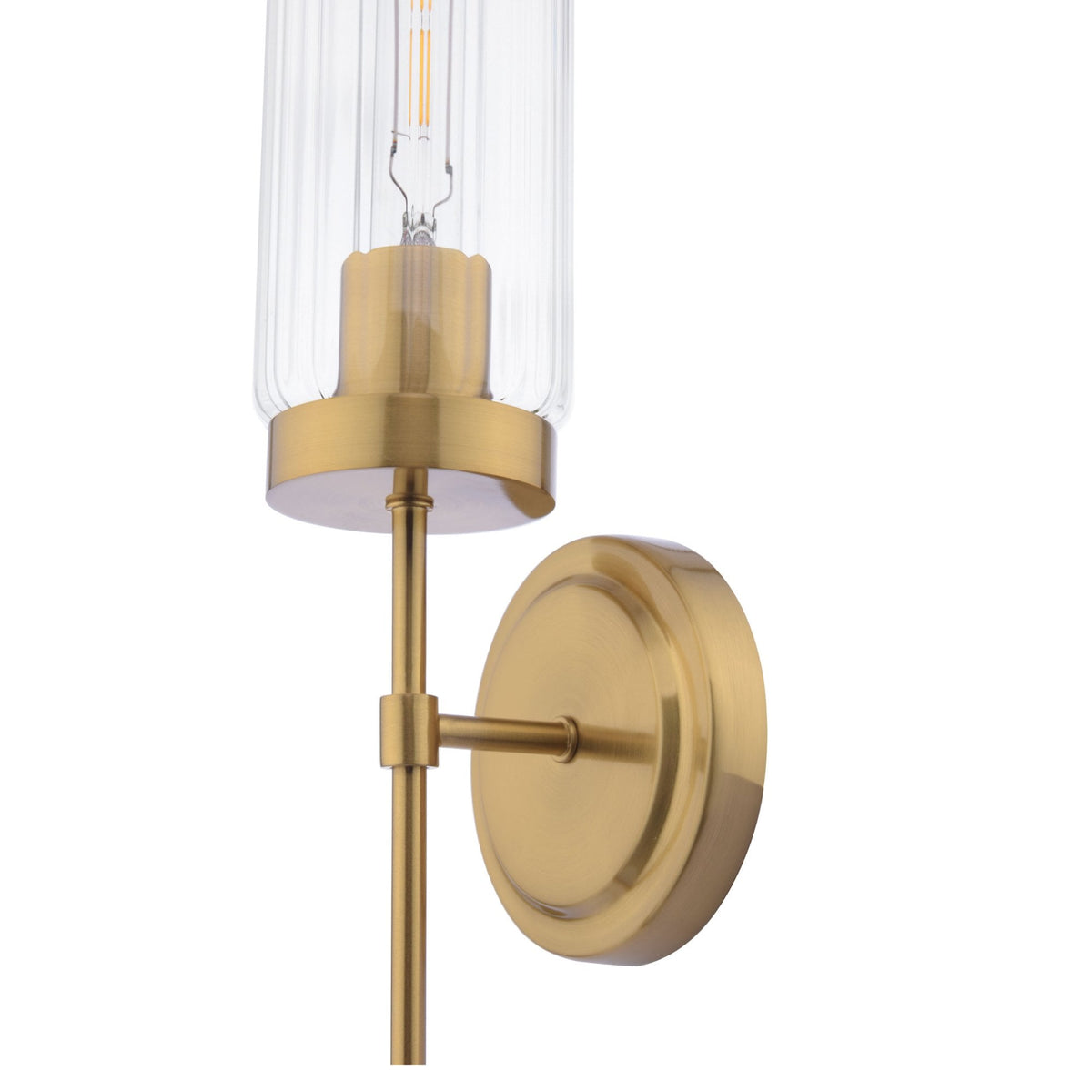 Jodelle Switched Wall Light In Polished Bronze With Ribbed Clear Glass Shade