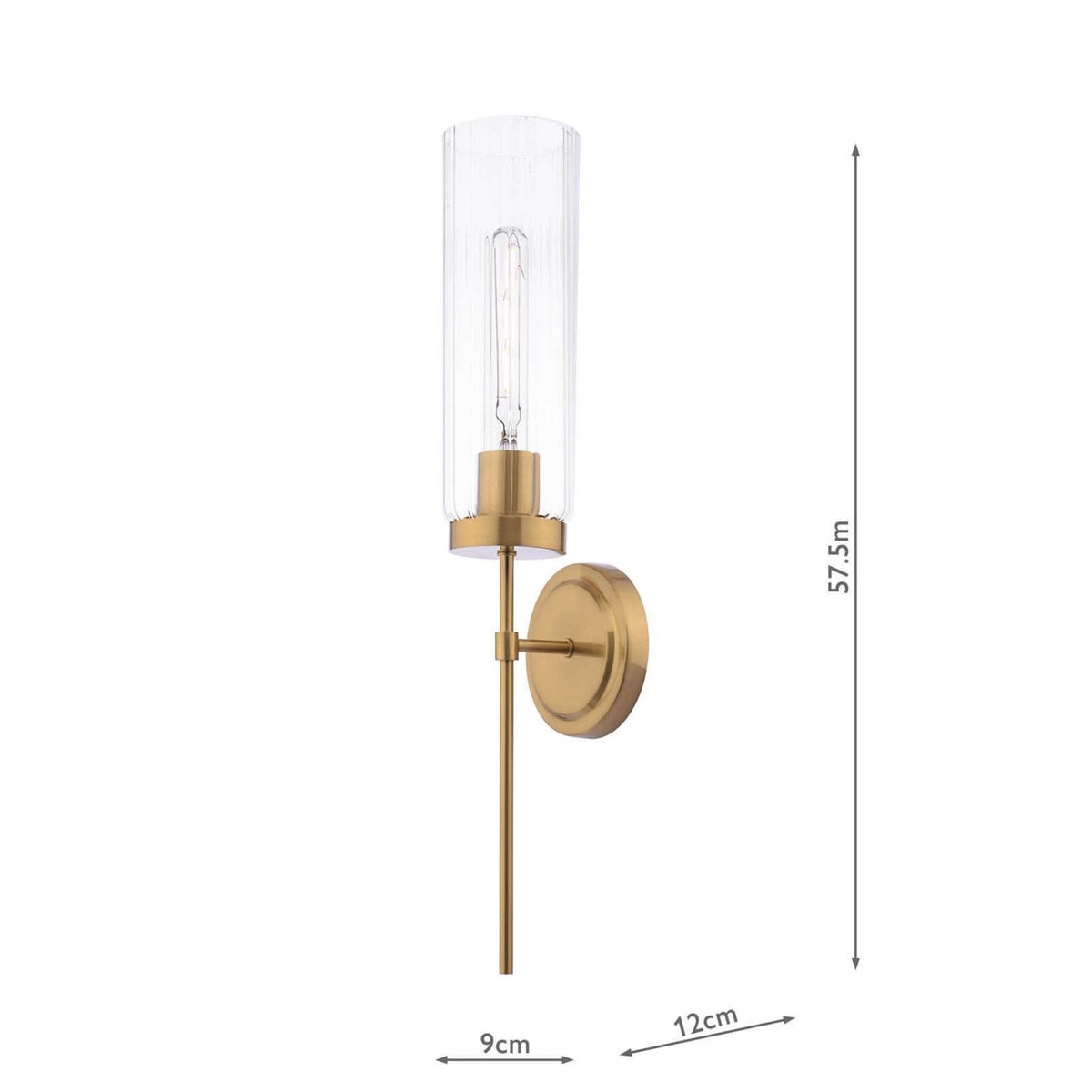 Jodelle Switched Wall Light In Polished Bronze With Ribbed Clear Glass Shade