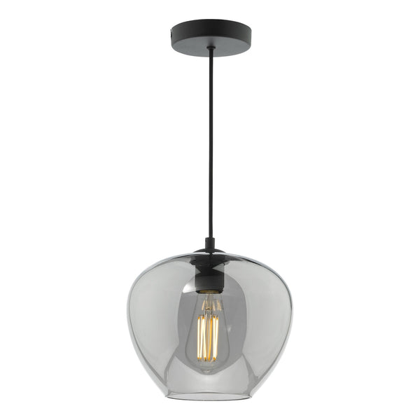Shilah Single Pendant In Matt Black With Smoked Glass Shade