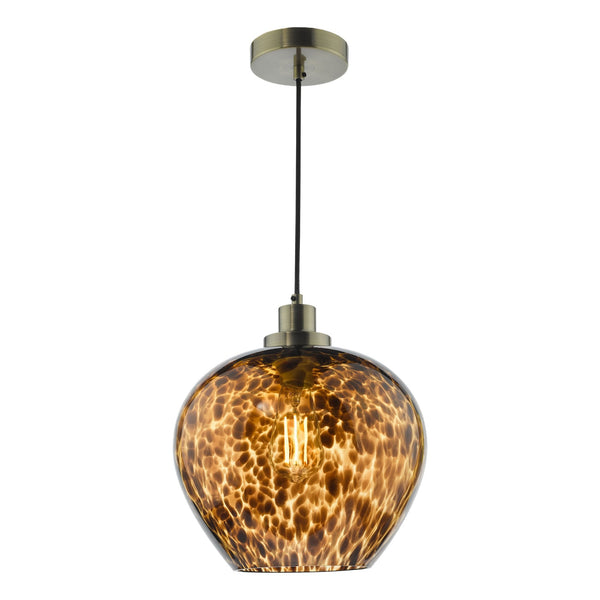 Leandra Single Pendant In Antique Brass With Tortoiseshell Glass Shade
