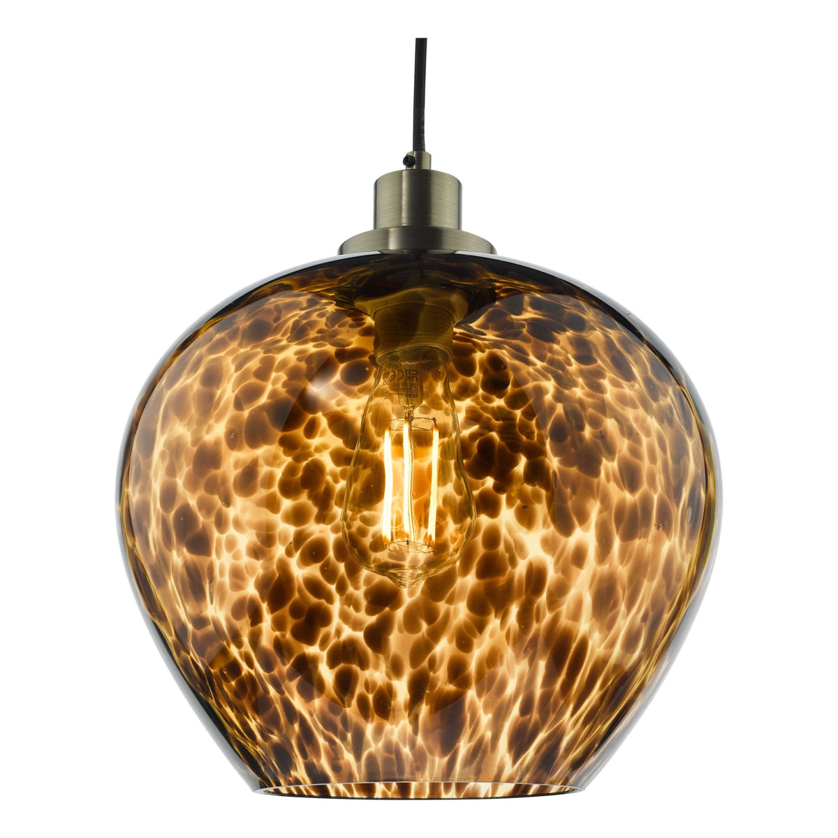Leandra Single Pendant In Antique Brass With Tortoiseshell Glass Shade