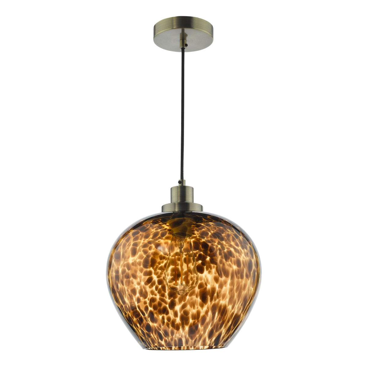 Leandra Single Pendant In Antique Brass With Tortoiseshell Glass Shade