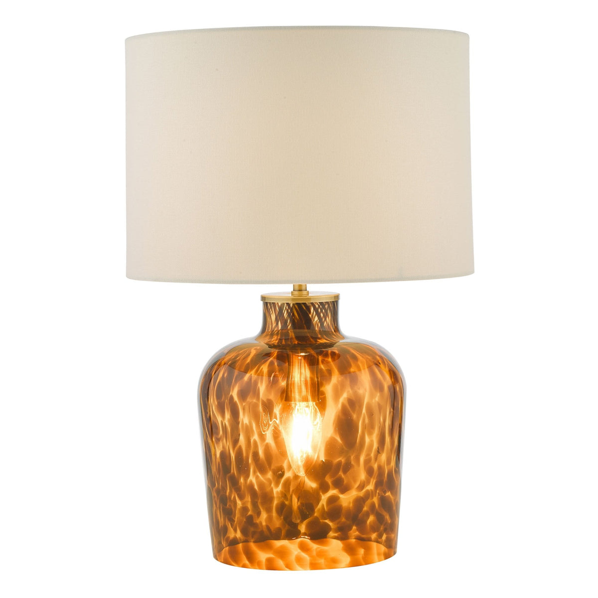 Leandra Dual Source Tortoiseshell Glass Table Lamp With White Linen Shade