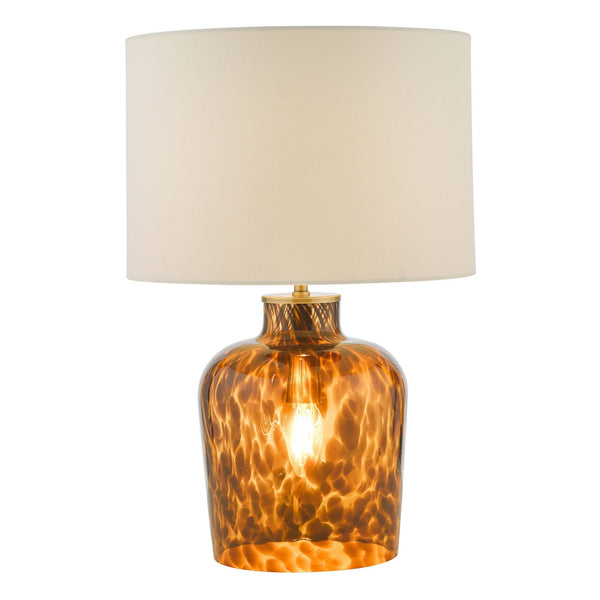 Leandra Dual Source Tortoiseshell Glass Table Lamp With White Linen Shade