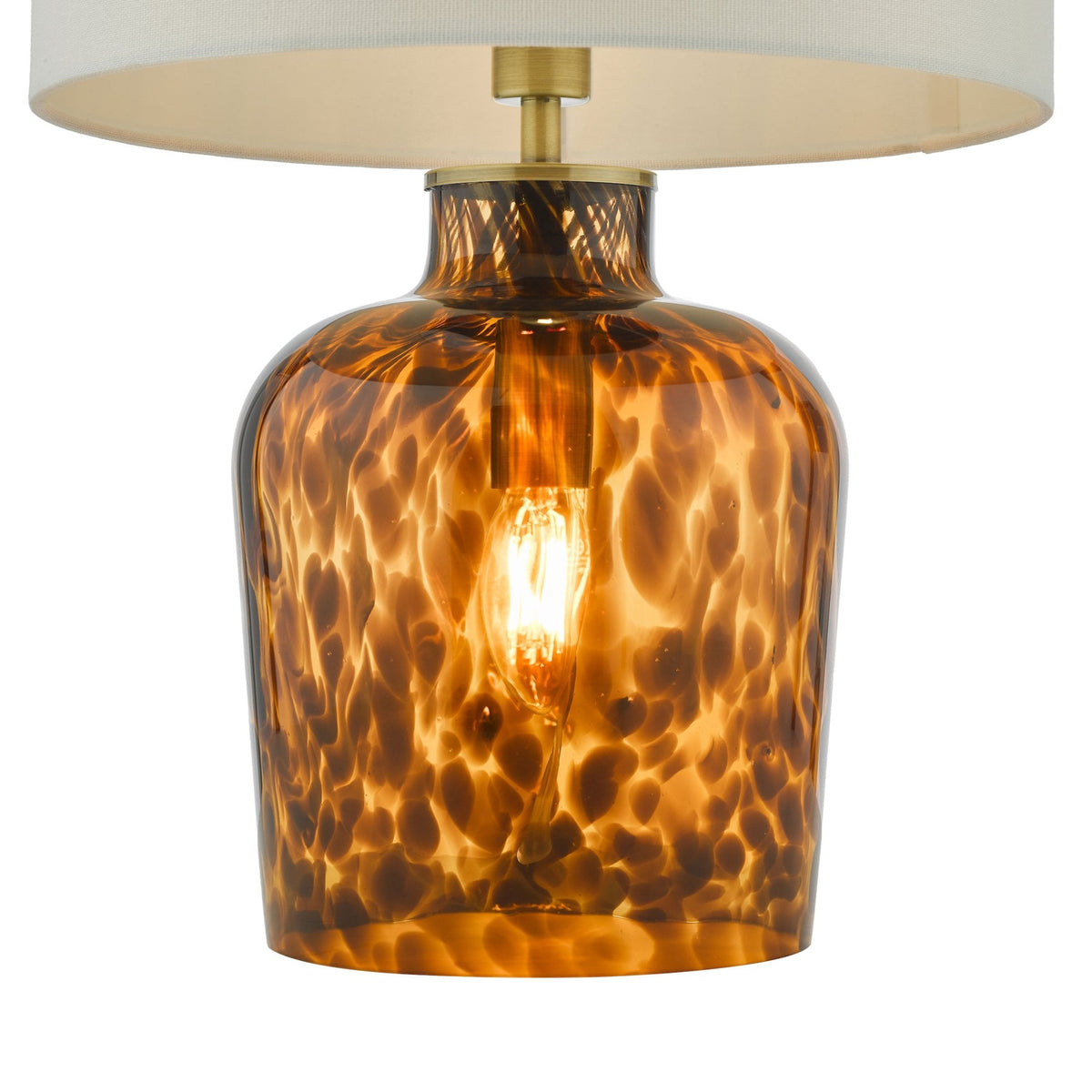 Leandra Dual Source Tortoiseshell Glass Table Lamp With White Linen Shade