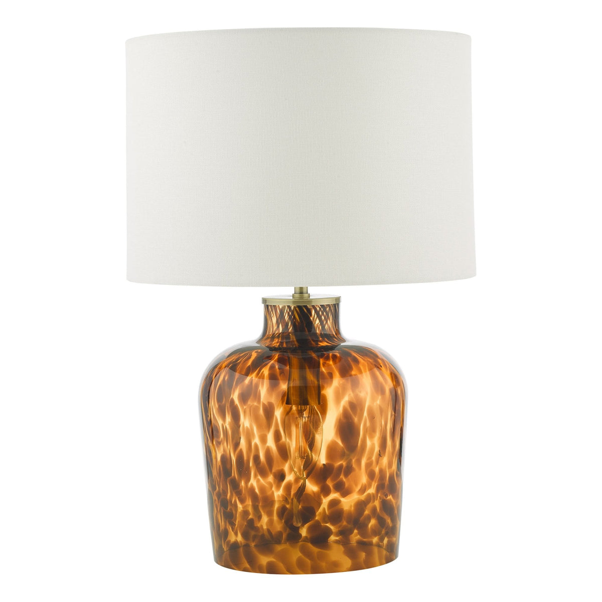 Leandra Dual Source Tortoiseshell Glass Table Lamp With White Linen Shade