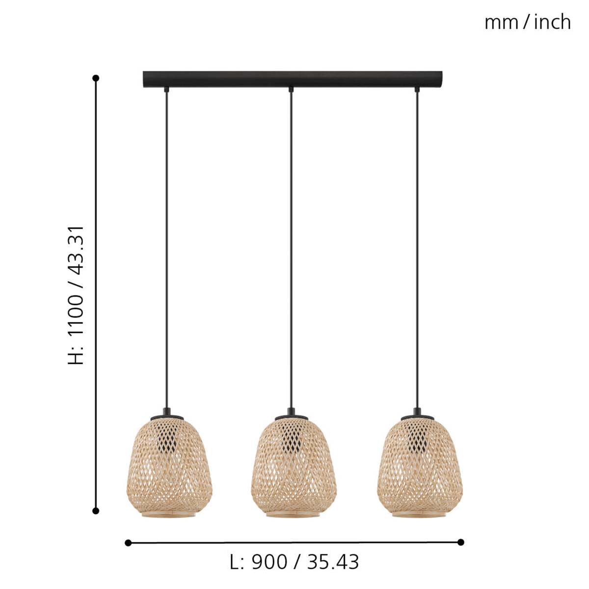 Dembleby Triple Drop Natural Wood Pendant