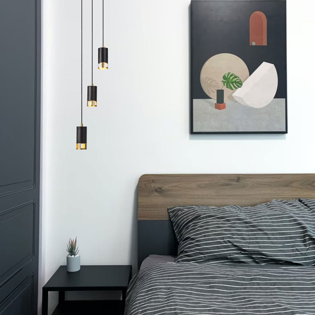 Abbey Three Drop Round Pendant in Black and Painted Gold