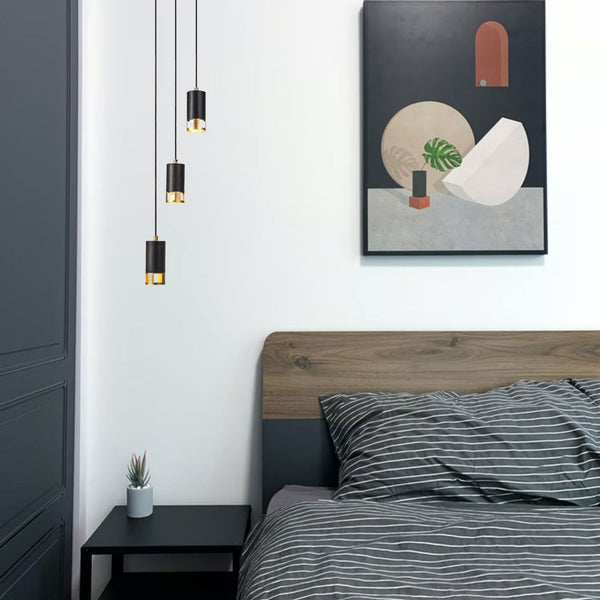 Abbey Three Drop Round Pendant in Black and Painted Gold