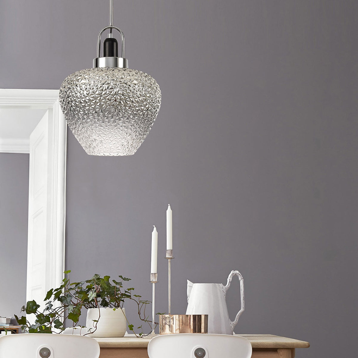 Aish Pendant Polished Chrome with Ombré Smoked & Clear Glass Shade