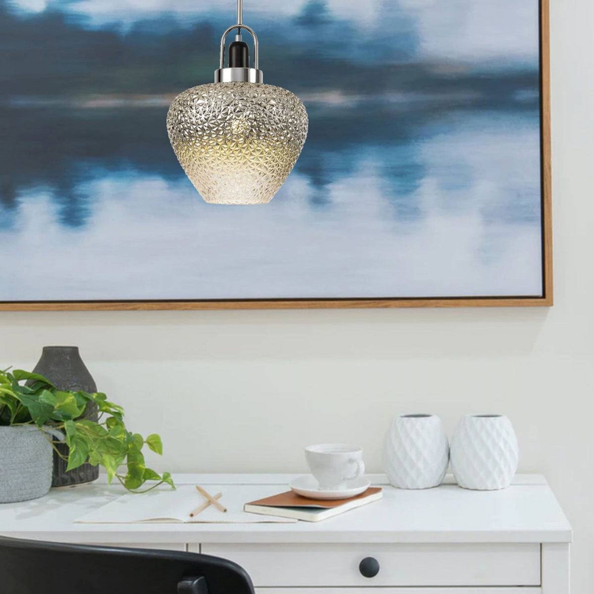 Aish Pendant Polished Chrome with Ombré Smoked & Clear Glass Shade