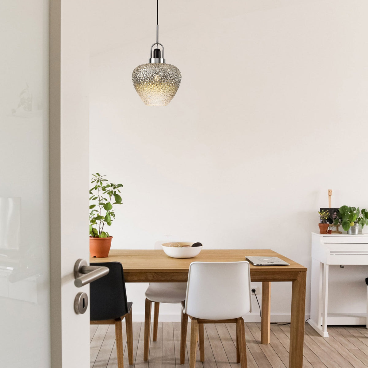 Aish Pendant Polished Chrome with Ombré Smoked & Clear Glass Shade