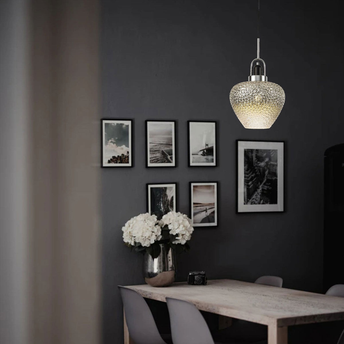 Aish Pendant Polished Chrome with Ombré Smoked & Clear Glass Shade