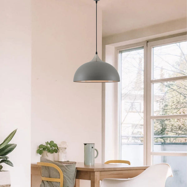 Bampton Dome Pendant in Textured Grey & Satin Nickel
