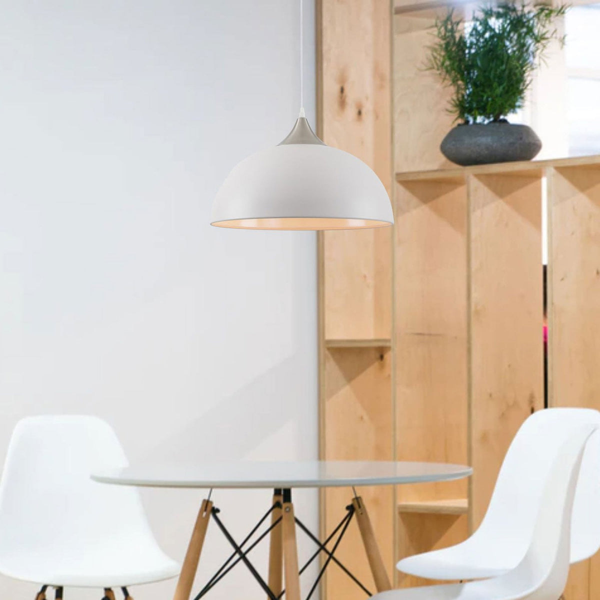 Bampton Dome Pendant in Textured White & Satin Nickel