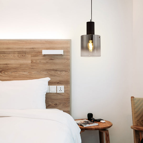 Belstone Single Drop Pendant in Black & Chrome with Smoke Fade Glass