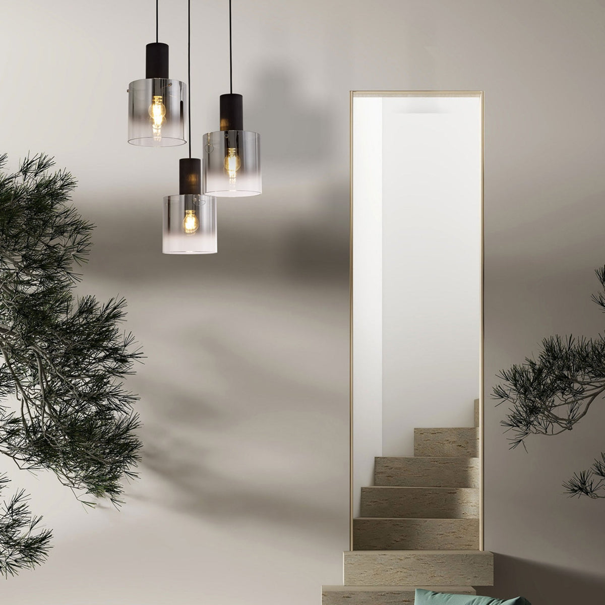 Belstone Triple Round Pendant in Black & Chrome with Smoke Fade Glass