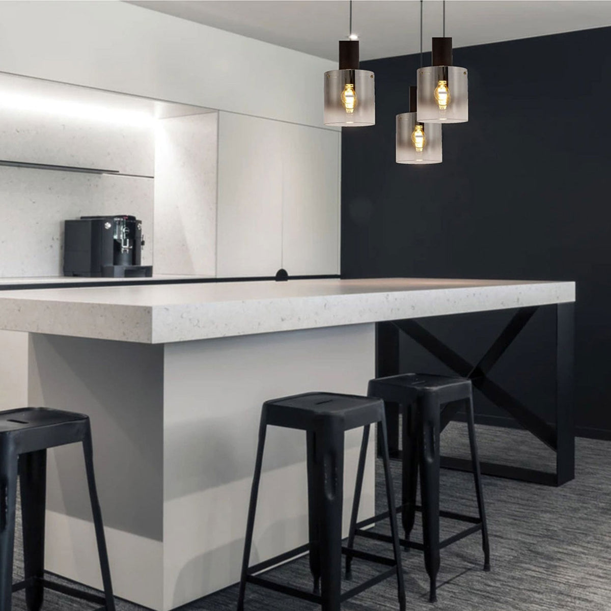 Belstone Triple Round Pendant in Black & Chrome with Smoke Fade Glass