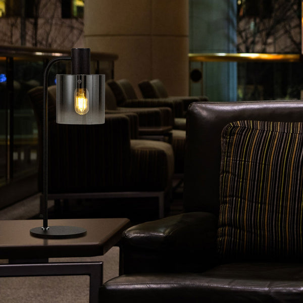 Belstone Large Table Lamp in Black & Chrome with Smoked Fade Glass