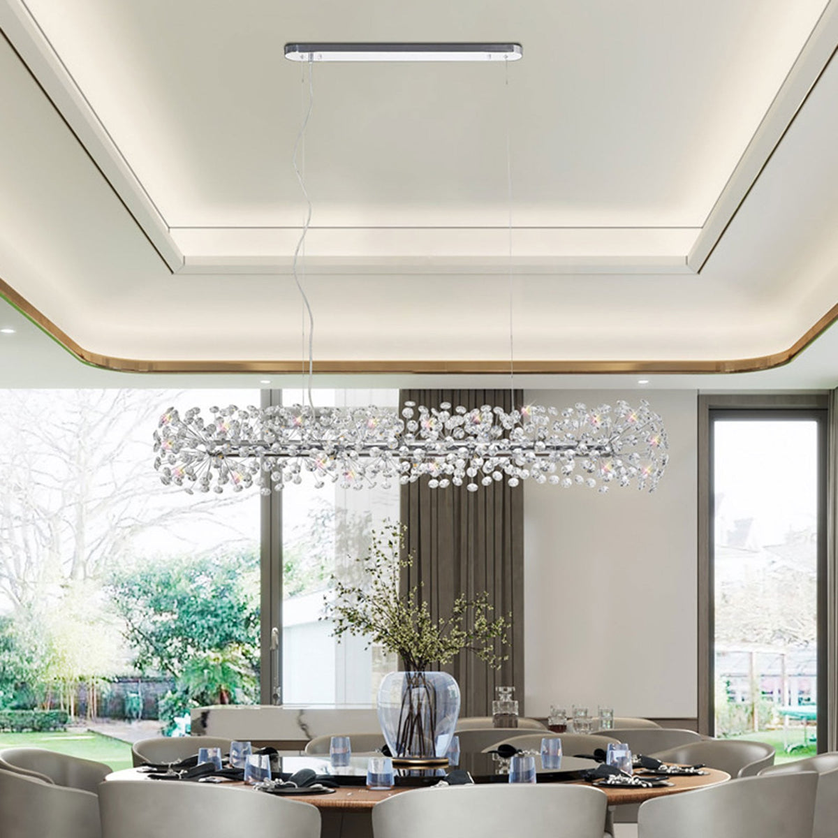 Bridestowe 14 Lamp Oblong Linear Pendant in Polished Chrome & Clear Crystal