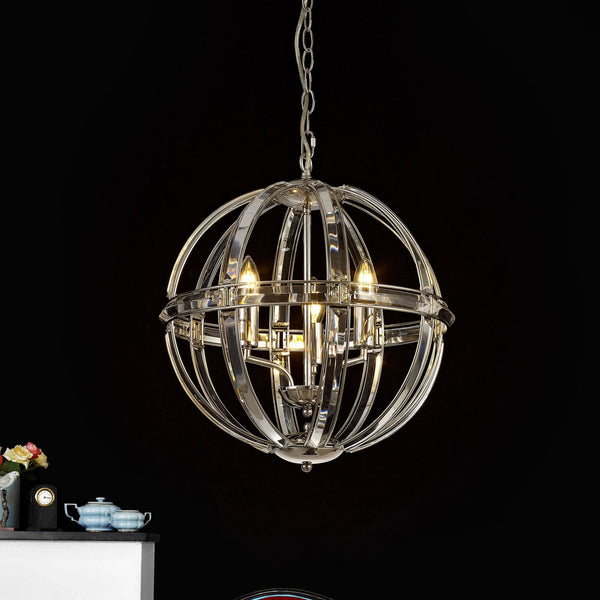 Challacombe Medium Round Polished Nickel Pendant with Clear Crystal
