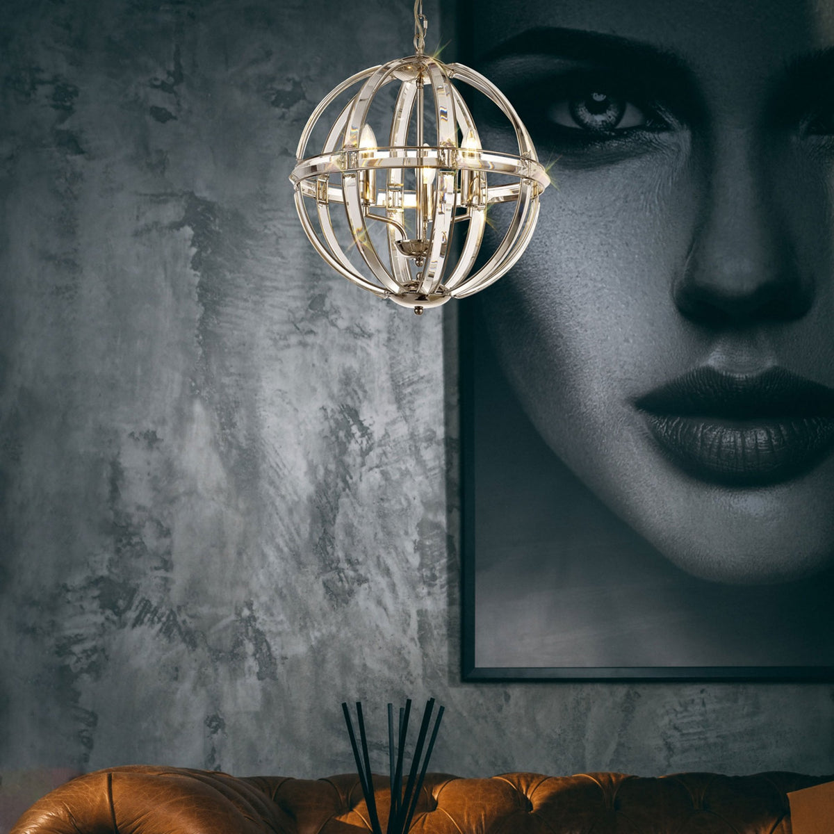 Challacombe Medium Round Polished Nickel Pendant with Clear Crystal