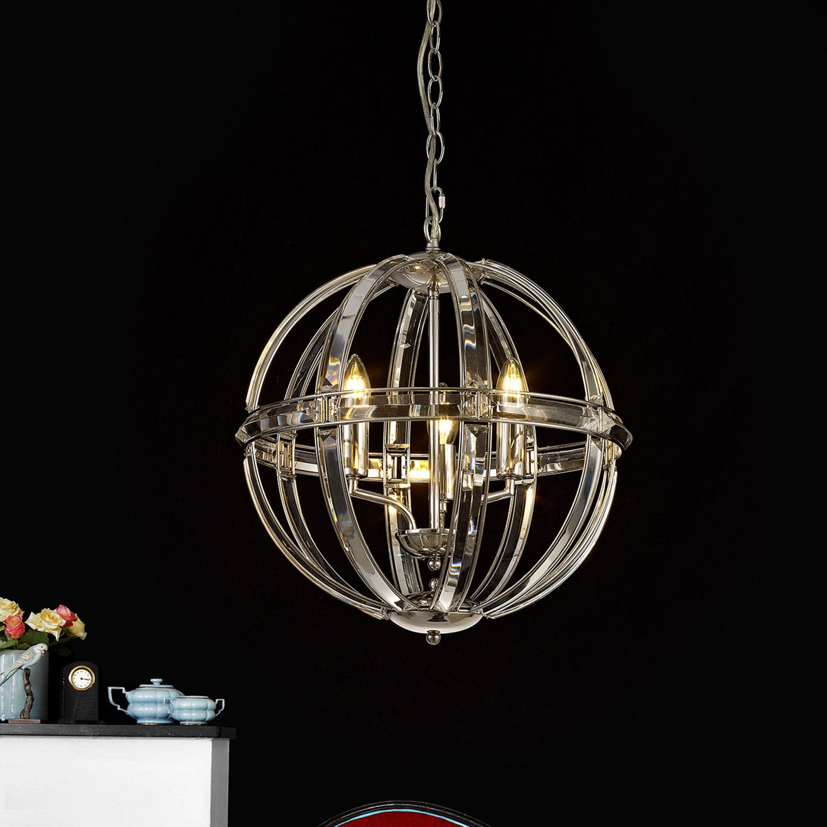 Challacombe Medium Round Polished Nickel Pendant with Clear Crystal