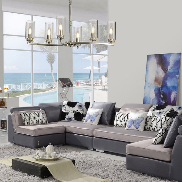 Dunstone 6 Arm Rectangular Pendant or Semi Flush in Polished Nickel