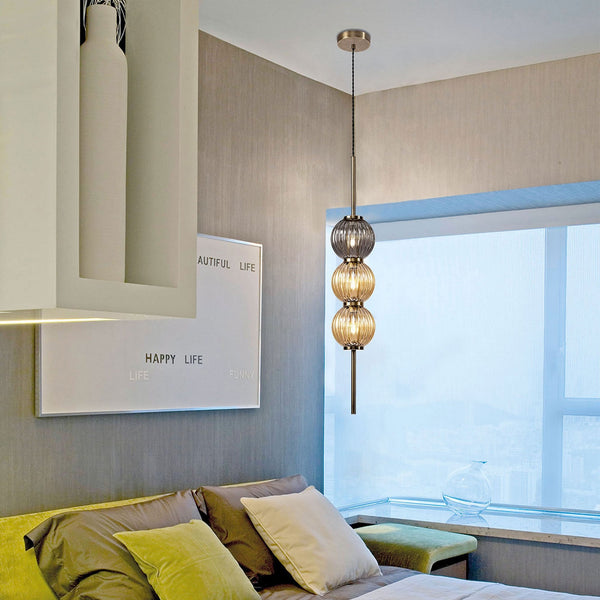 Fiddleford Pendant in Antique Brass with Smoked & Amber Glass