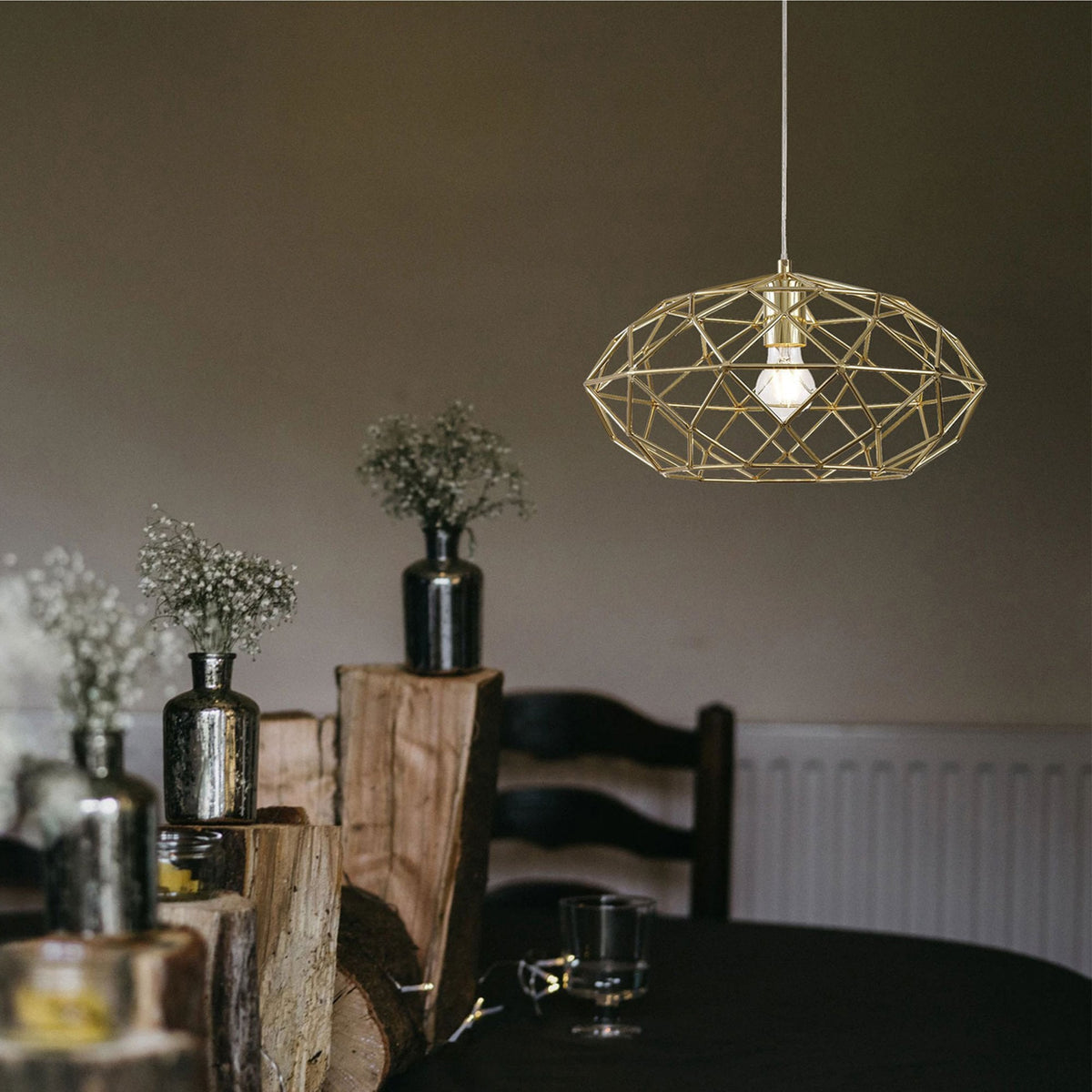 Filleigh Elliptical Sphere Pendant in Polished Brass