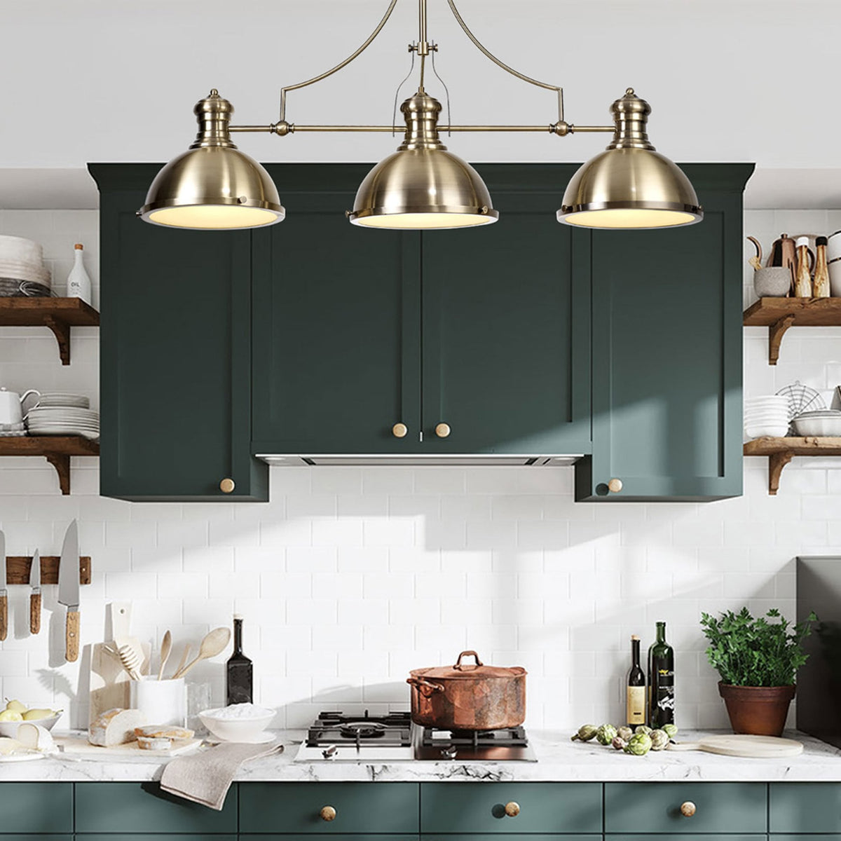 Fremington Linear Pendant in Antique Brass with Frosted Glass Diffuser