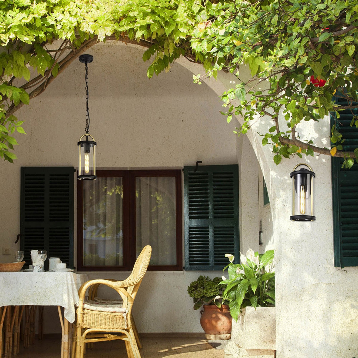 Georgeham Exterior IP54 Pendant in Black & Gold