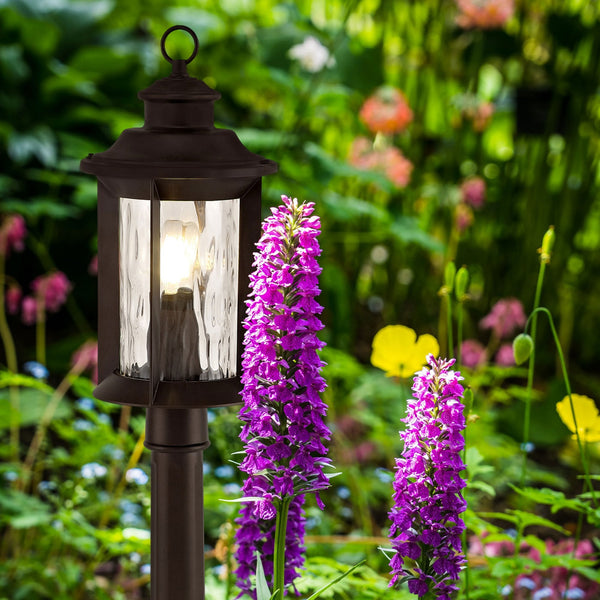 Halberton IP54 Post Lamp in Antique Bronze & Clear Ripple Glass