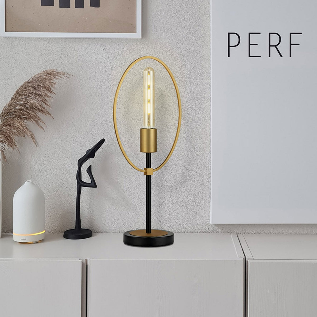 Hallsands Table Lamp in Sand Gold and Matt Black