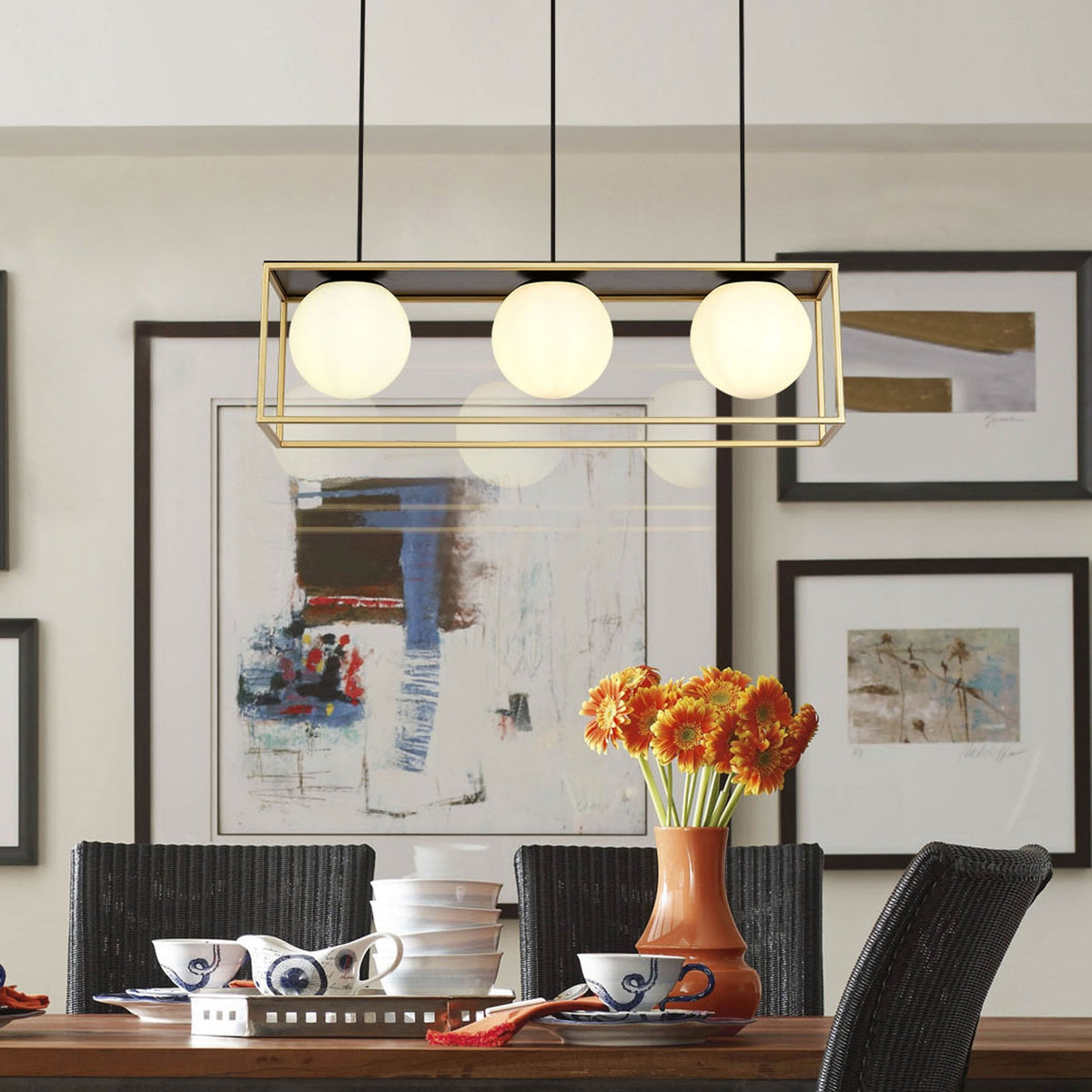 Holcombe Linear Pendant in Matt Black & Painted Gold