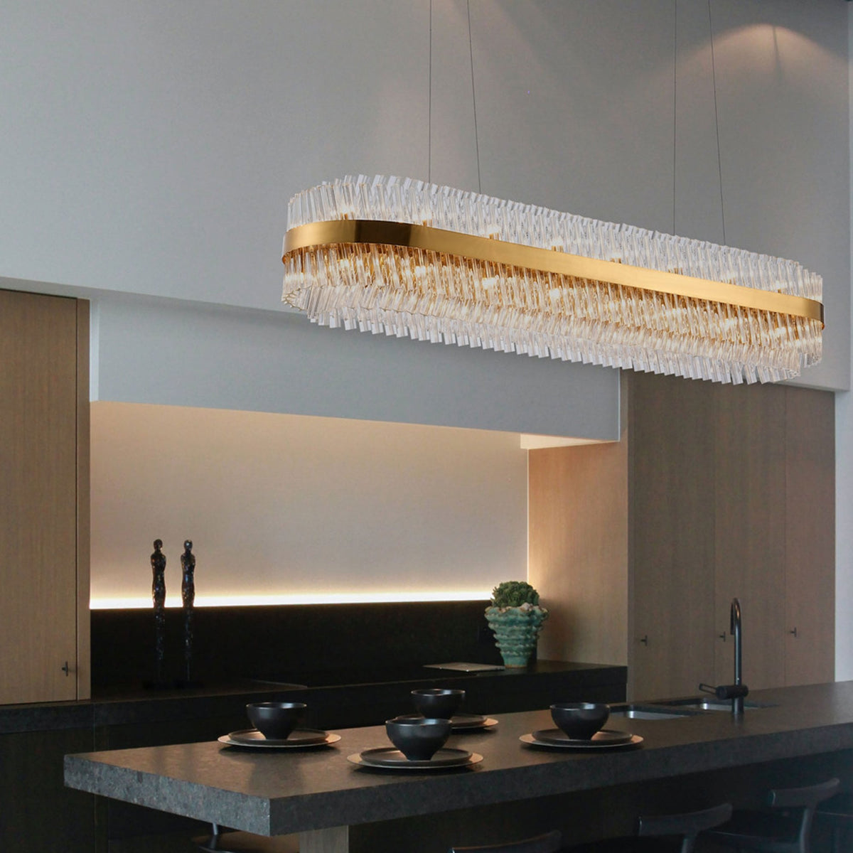 Kelly Thirty Six Light Oblong Pendant in Brass & Clear Glass