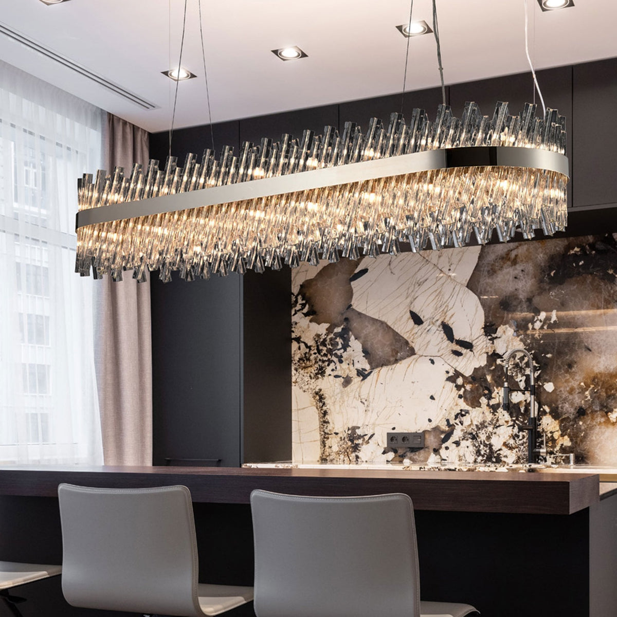 Kelly Thirty Six Light Oblong Pendant in Polished Nickel & Clear Glass