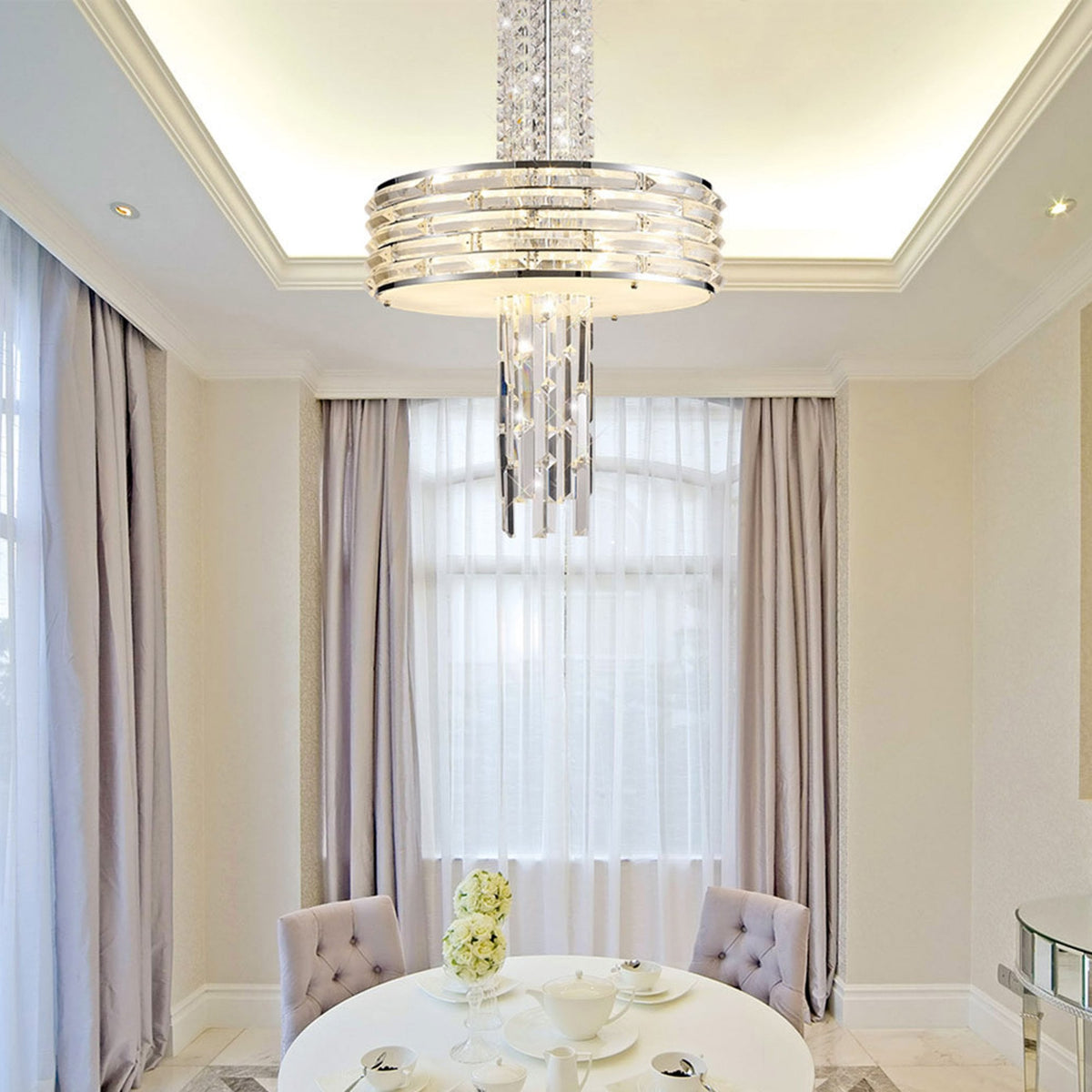 Kennerleigh 7 x E14 Pendant or Semi Ceiling Light in Polished Chrome and Crystal