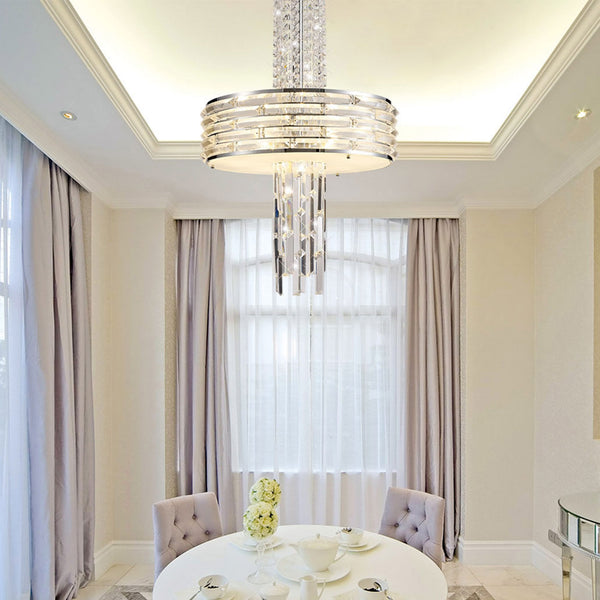 Kennerleigh 7 x E14 Pendant or Semi Ceiling Light in Polished Chrome and Crystal