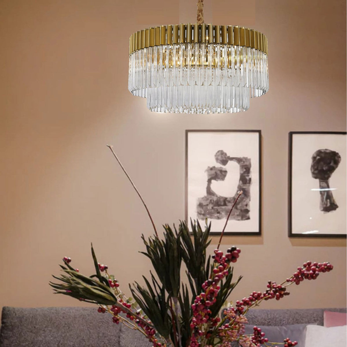 Kentisbeare 800mm Chandelier in Brass & Clear Glass
