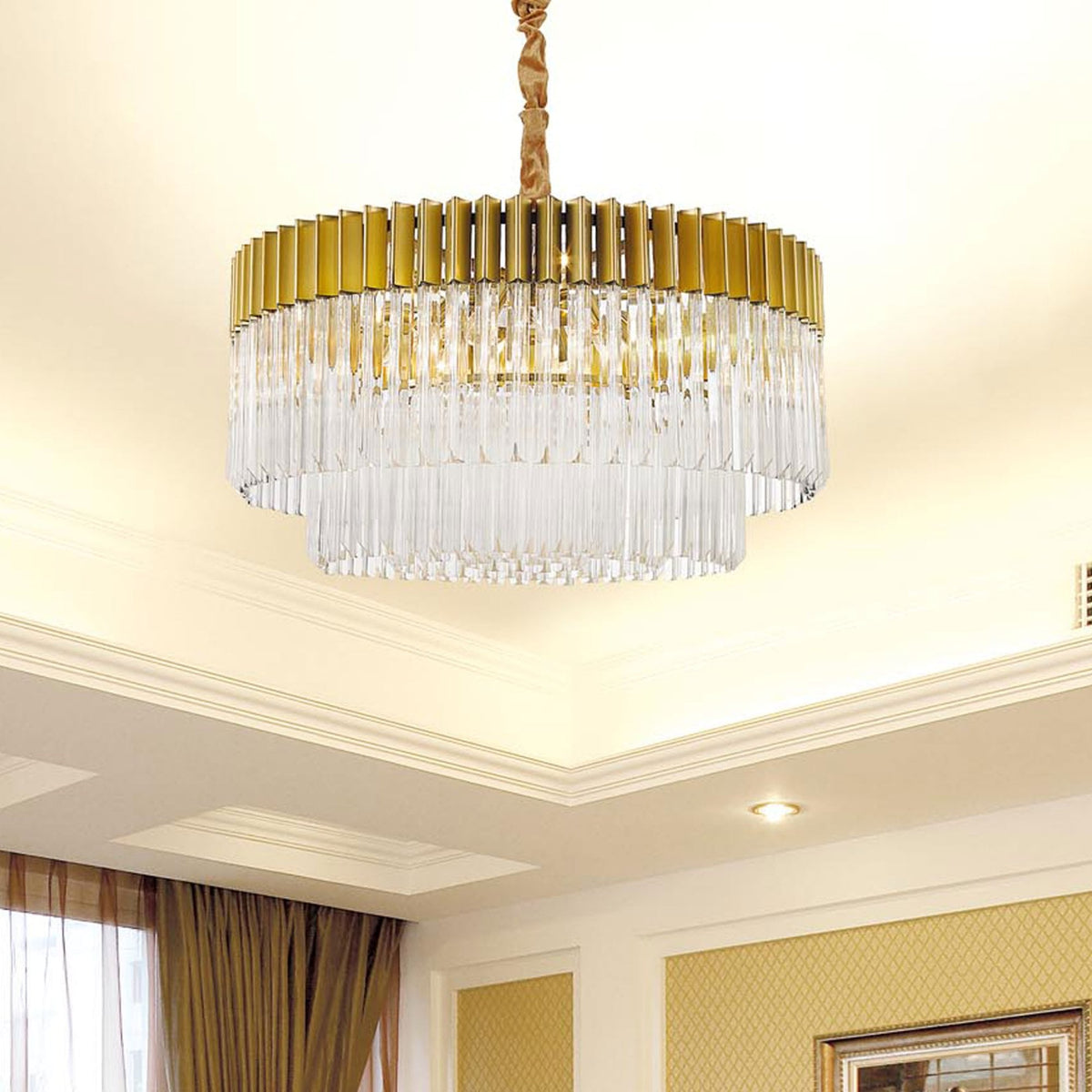 Kentisbeare 800mm Chandelier in Brass & Clear Glass