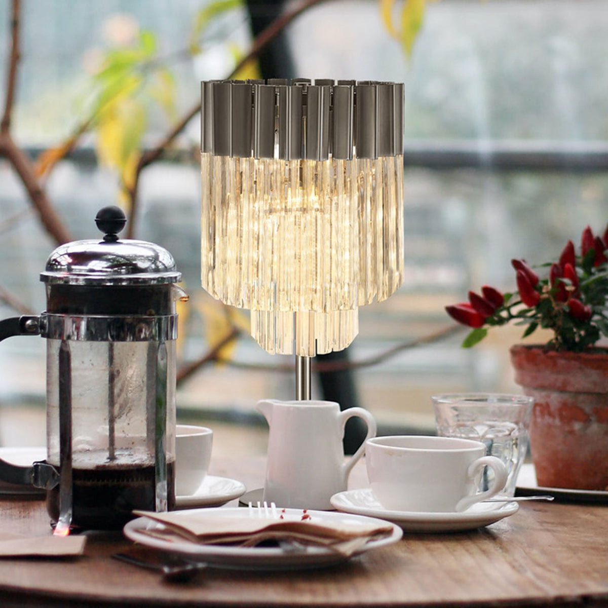 Kentisbeare Table Lamp in Polished Nickel & Clear Glass