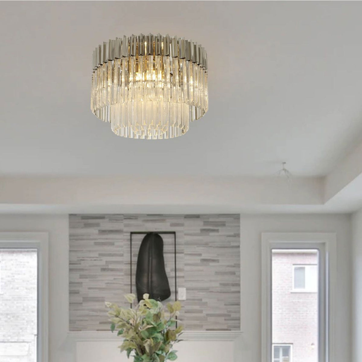 Kentisbeare 600mm Round Flush Chandelier in Polished Nickel & Clear Glass