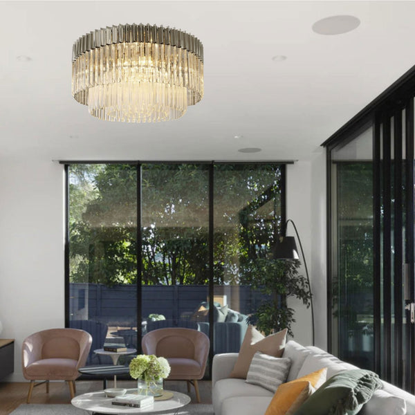 Kentisbeare 800mm Round Flush Chandelier in Polished Nickel & Clear Glass