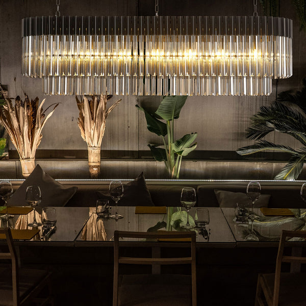 Kentisbeare 1500mm Linear Chandelier in Matt Black & Smoked Glass