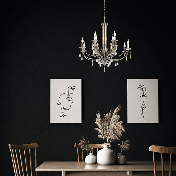 Kingskerswell E14 12 Light Polished Chrome & Satin Nickel Pendant with Clear Crystal