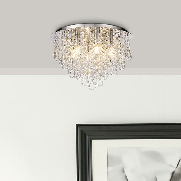Lamerton 6 Light Flush Ceiling Light in Polished Chrome and Crystal