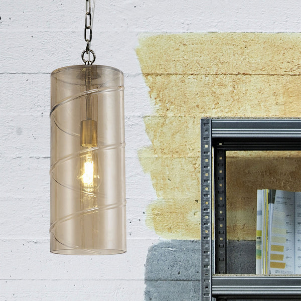 Leigham Antique Brass Pendant with Amber Glass Shade