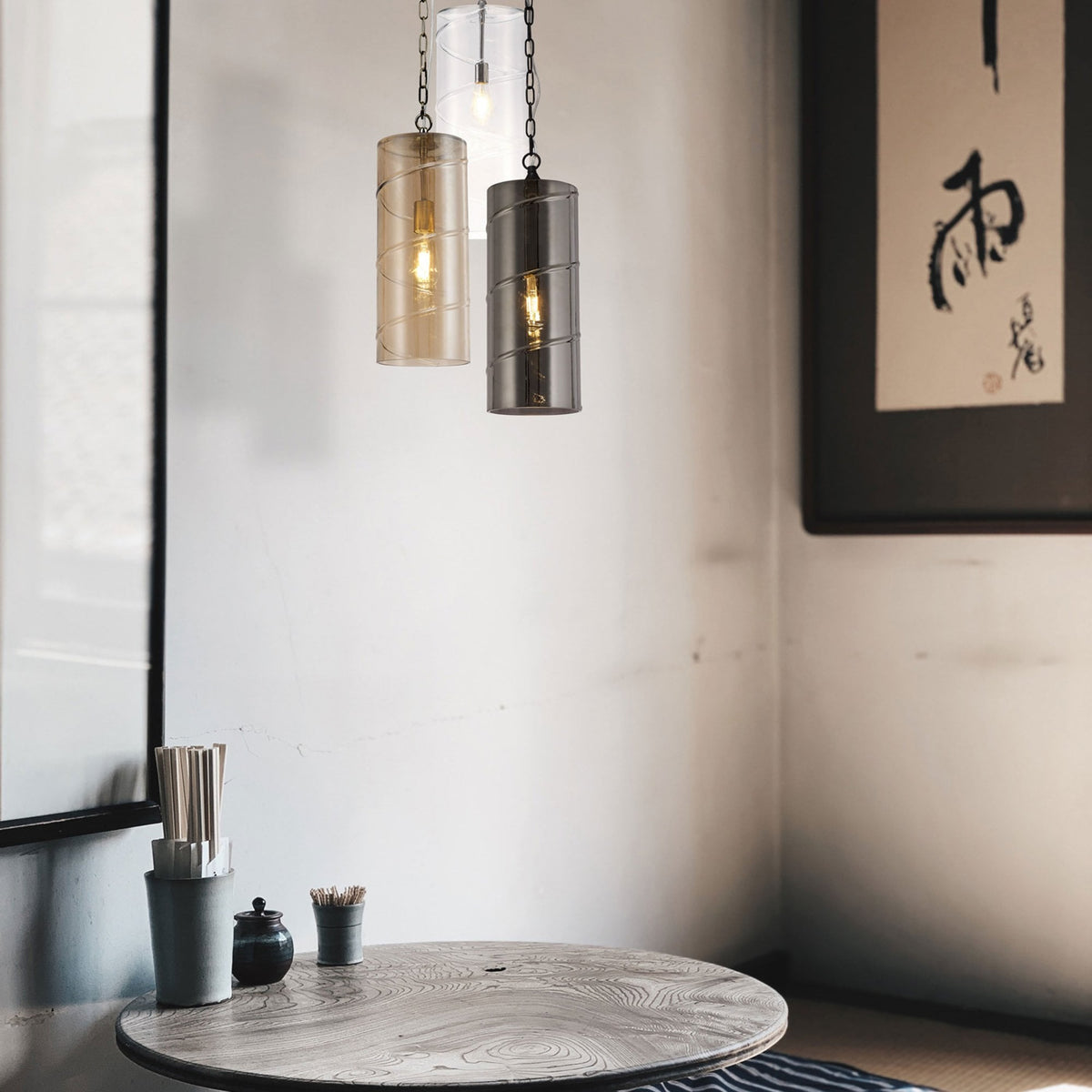 Leigham Antique Brass Pendant with Amber Glass Shade