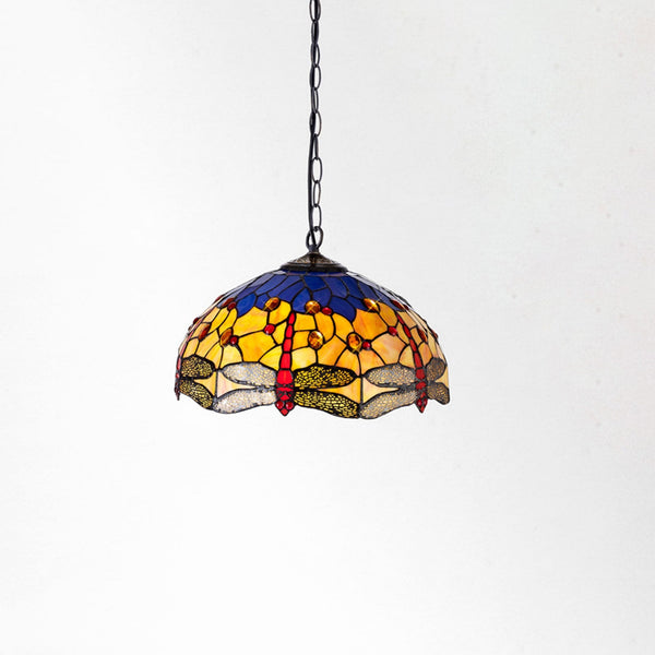 Loddiswell 1 Light Downlighter Pendant in Aged Antique Brass With 40cm Tiffany Blue Orange and Crystal Shade